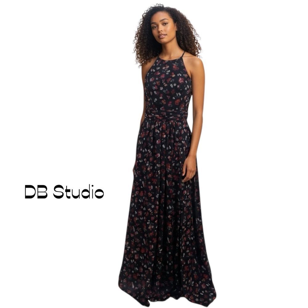 DB Studio Black Red Pink Floral Maxi Dress NWOT Size 6 CottageCore